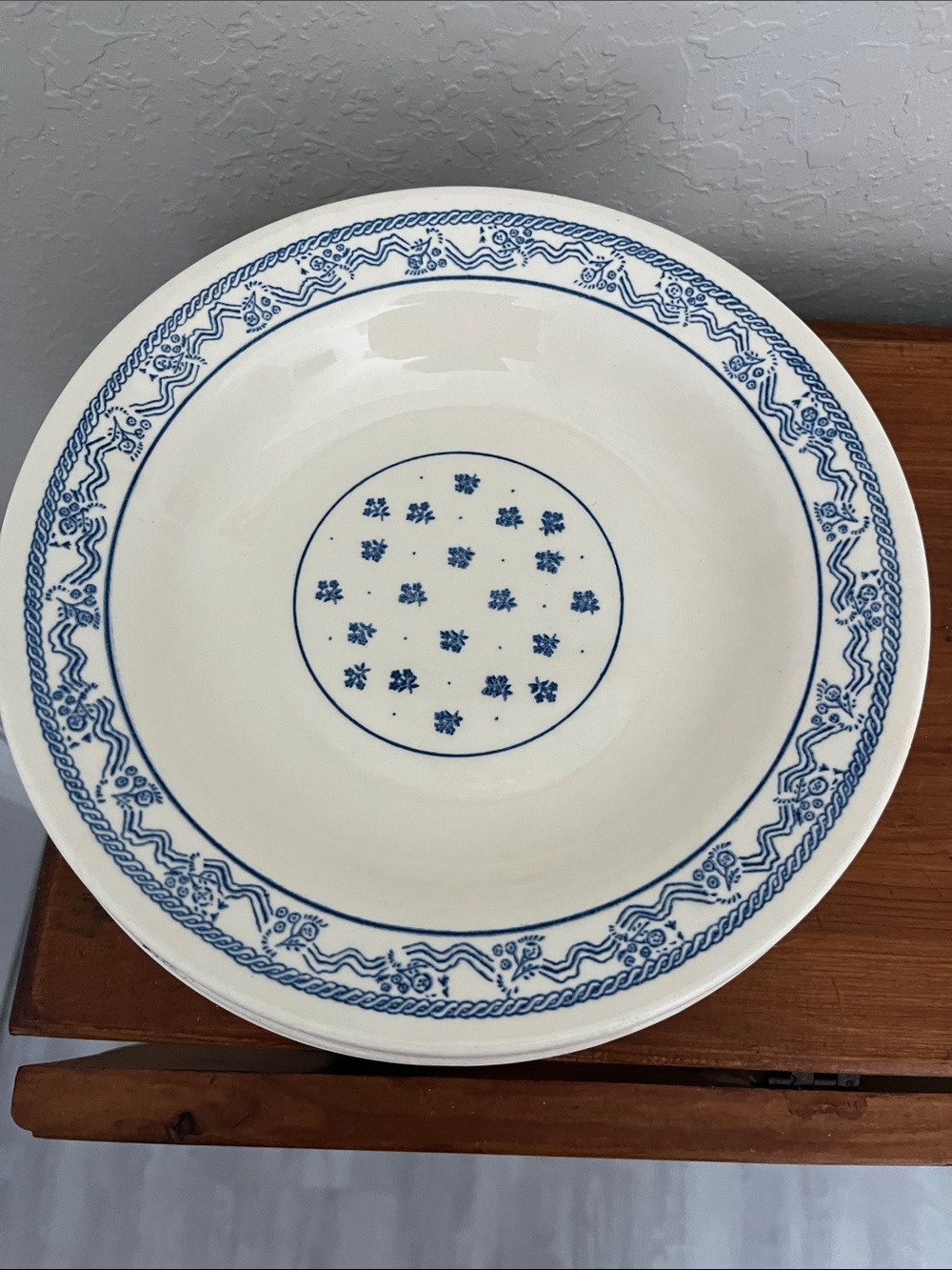 Oxford Brazil VTG 7801 2 Blue Floral on Cream 9 in Pasta /Rim Soup /Serving (4)